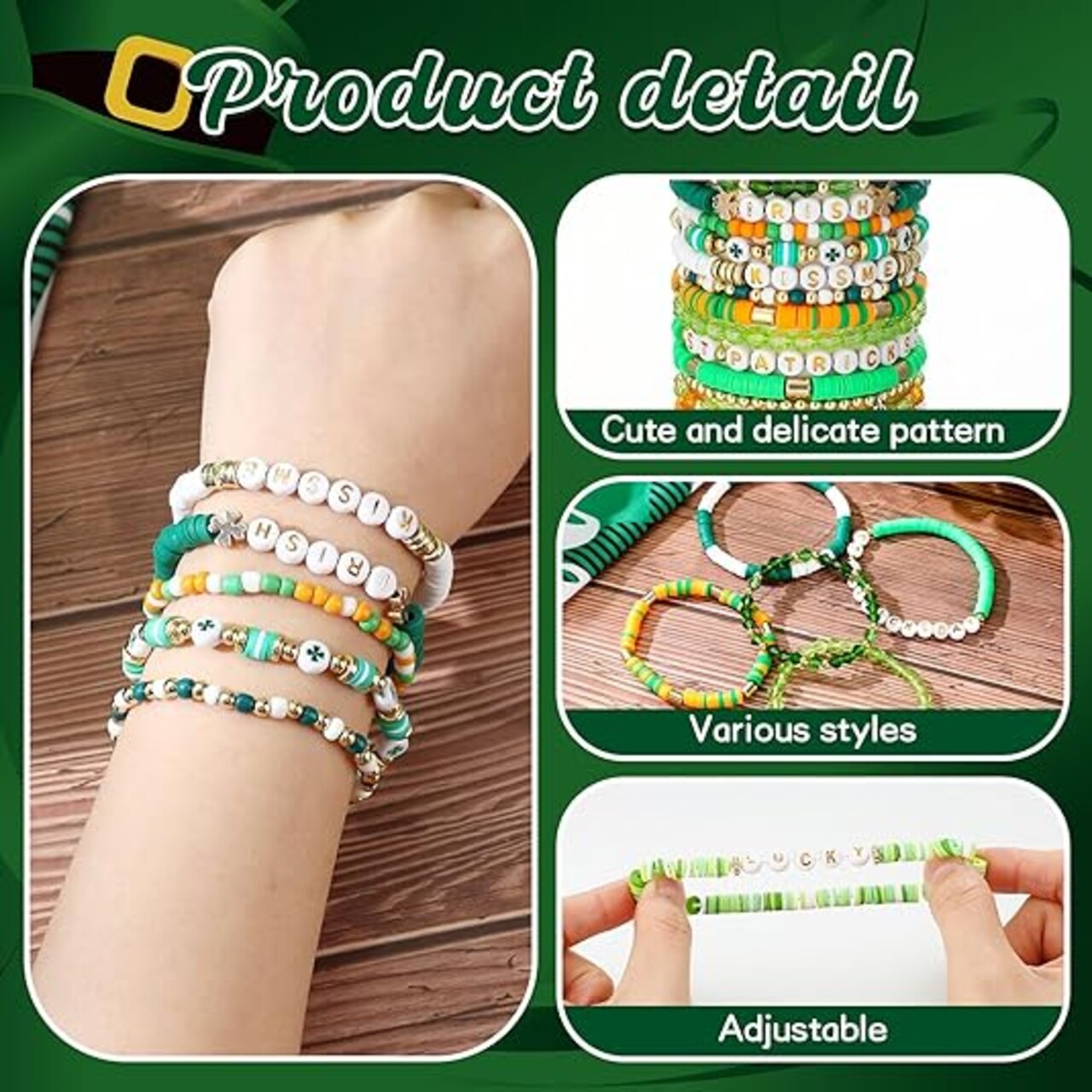 Stackable Beaded Stretch Bracelet Vinyl Polymer Clay Surfer Heishi Bracelets with Lucky Letters